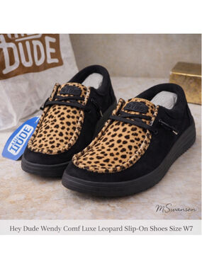 NEW Hey Dude Wendy Comfy Luxe Leopard Calf Hair Slip-On Shoes W7 EU 38 NWT